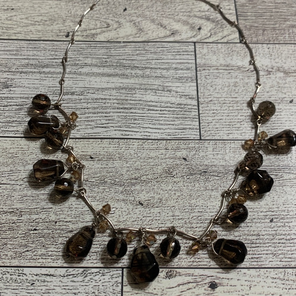 Genuine Smoky Topaz on .925 Sterling Silver 16in designer bar loop chain